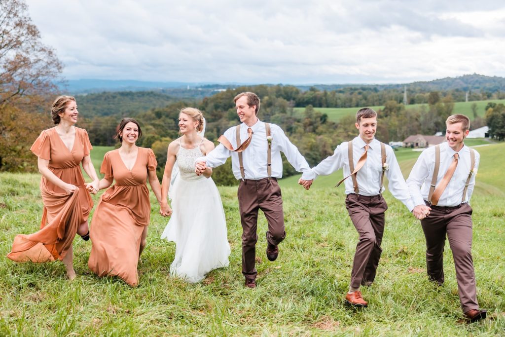 Bride and Groom with their Bridal Party in Morgantown, West Virginia. Photo by Joanna and Brett Photography, Austin Wedding Photographers