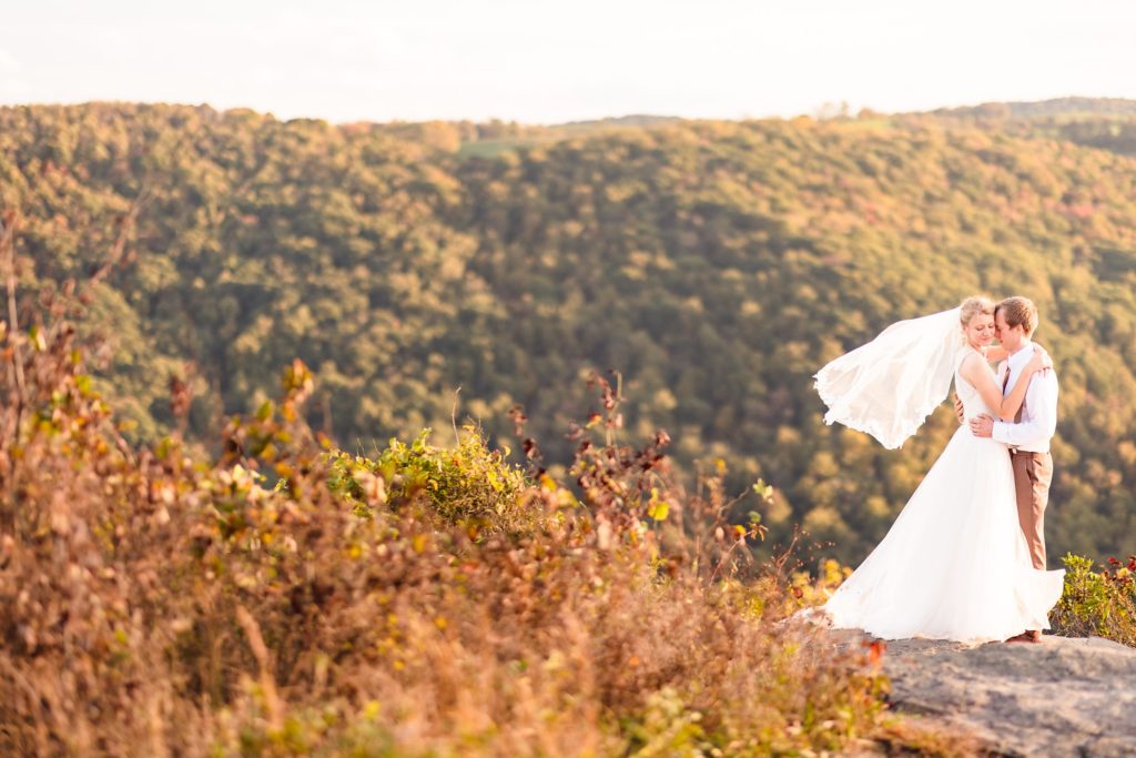 Bride and Groom portrait at Raven's Rock in Morgantown, West Virginia. Photo by Joanna and Brett Photography, Austin Wedding Photographers