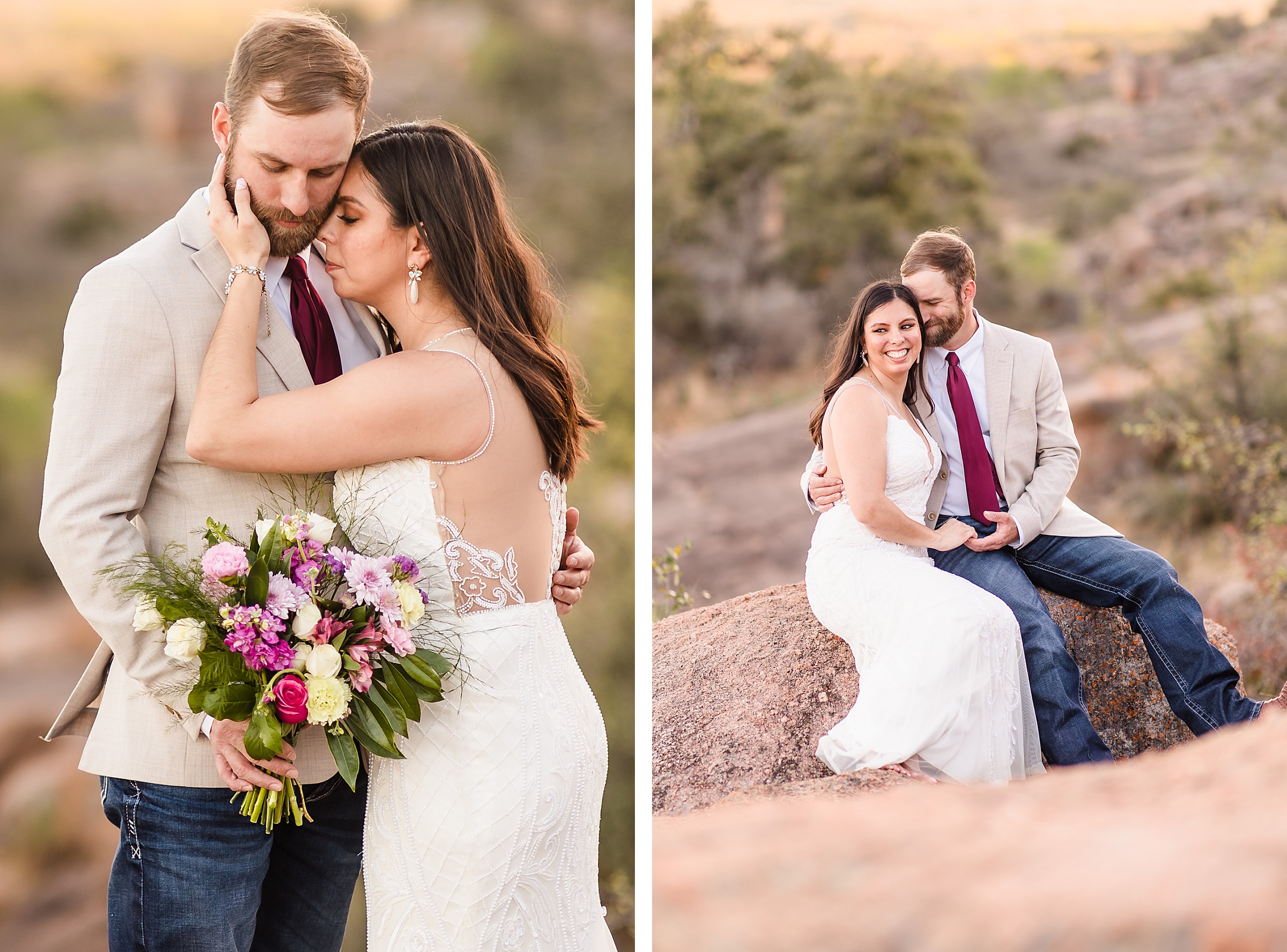 Couple celebrate their Anniversary at Enchanted Rock in Fredericksburg, Texas. Photograph taken by Austin Wedding Photographers, Joanna and Brett Photography