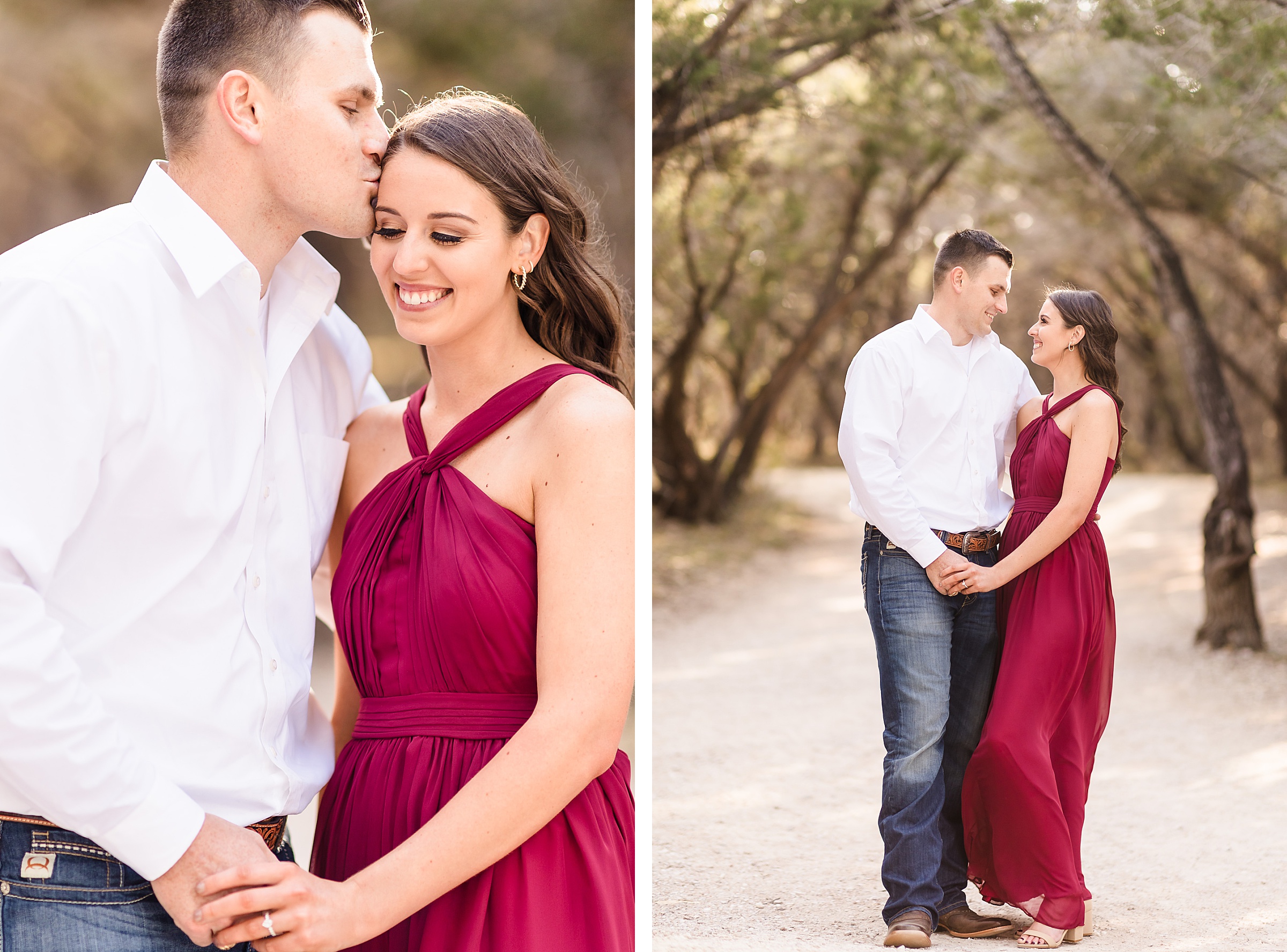 Couple celebrates their engagement at Padernales falls state park in Johnson City, Texas. Photograph taken by Austin Wedding Photographers, Joanna & Brett Photography
