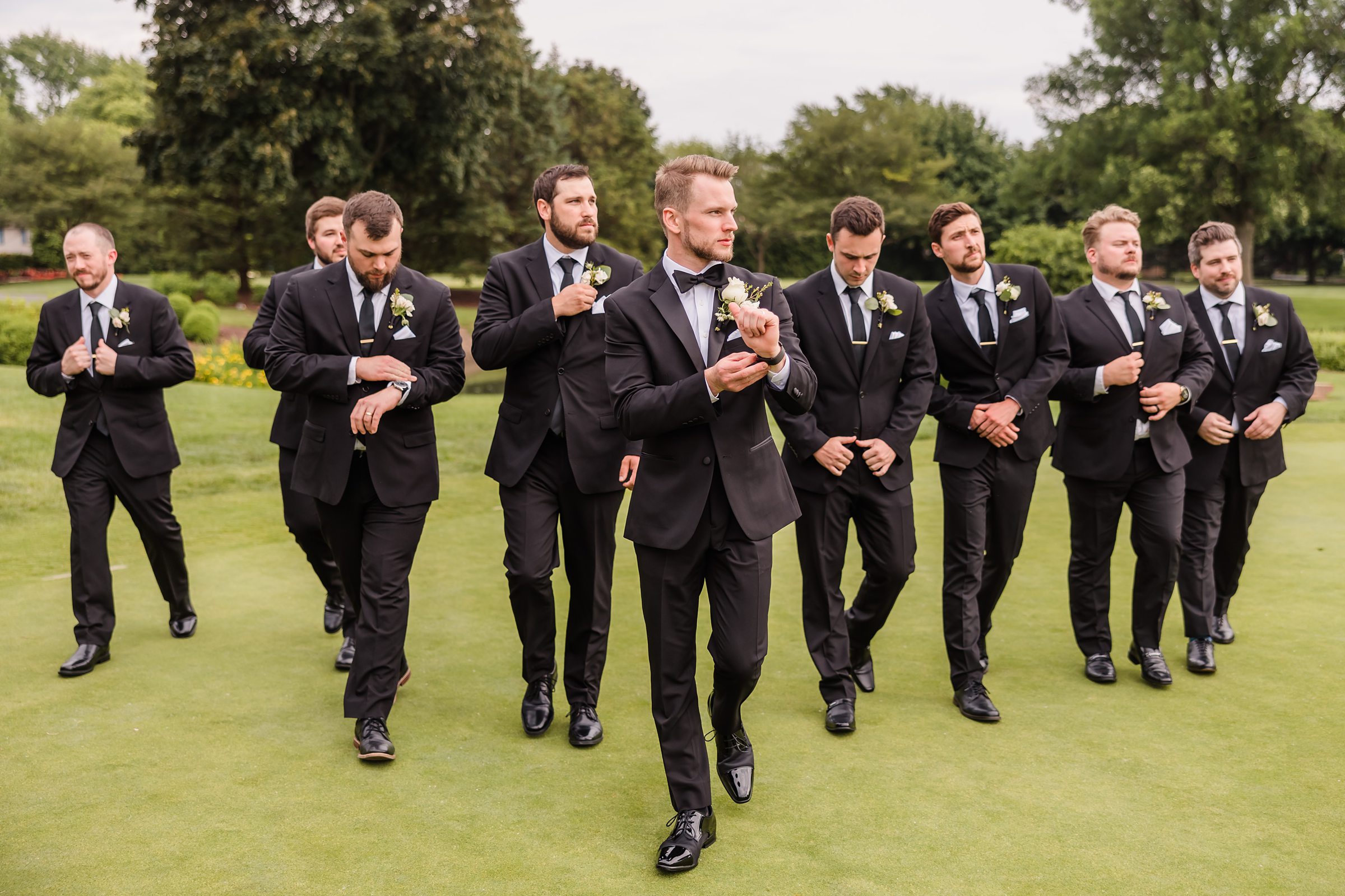 Groom and his groomsmen during his wedding at the Chevy Chase Country Club in Wheeling, Illinois.