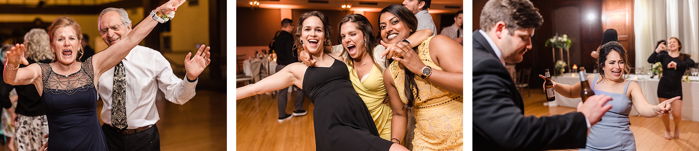 Friends and family party during a wedding at the Chevy Chase Country Club in Wheeling, Illinois.