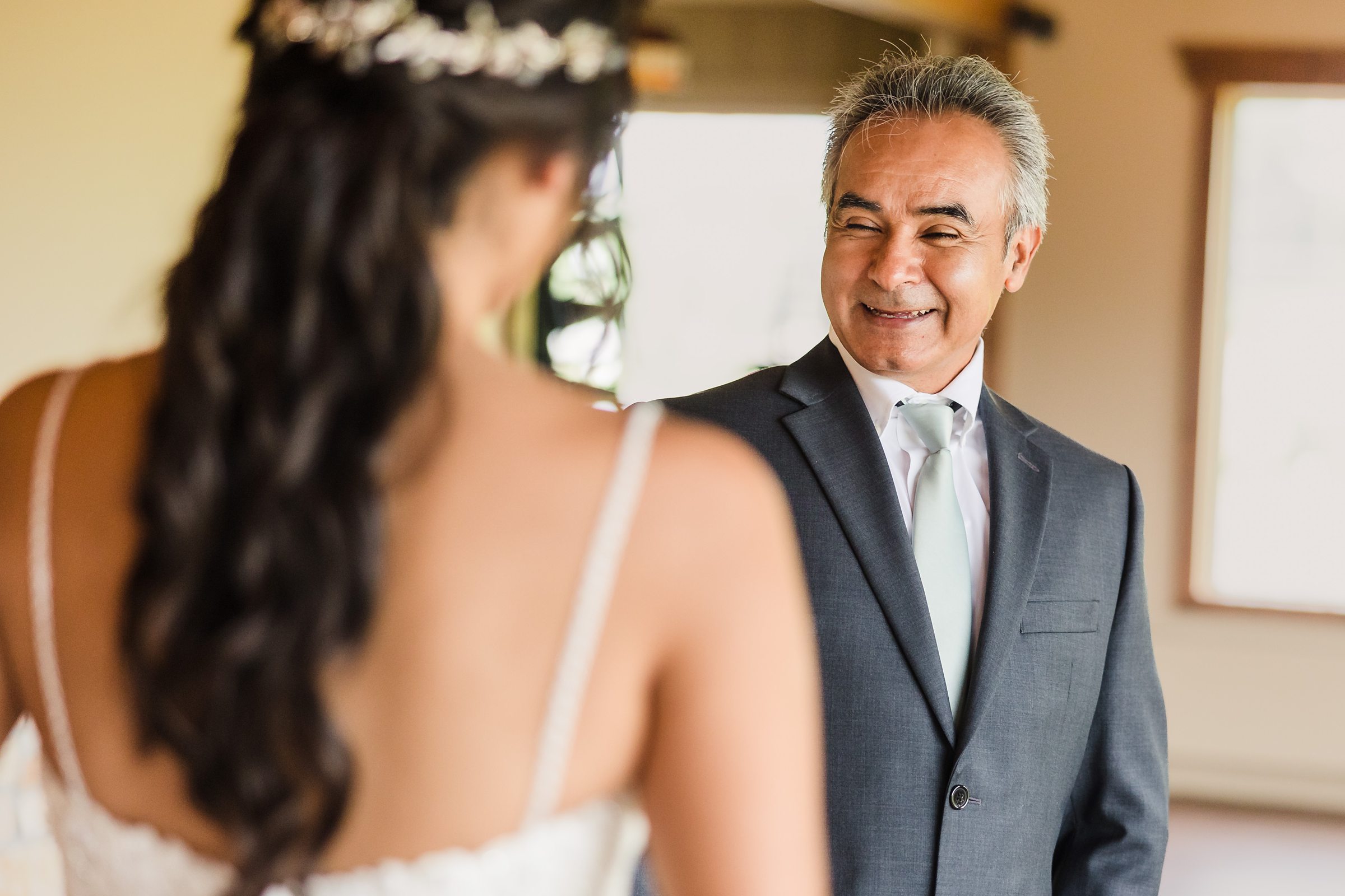 The bride sees her dad during her wedding at the Fisherman's Inn in Elburn, Illinois.