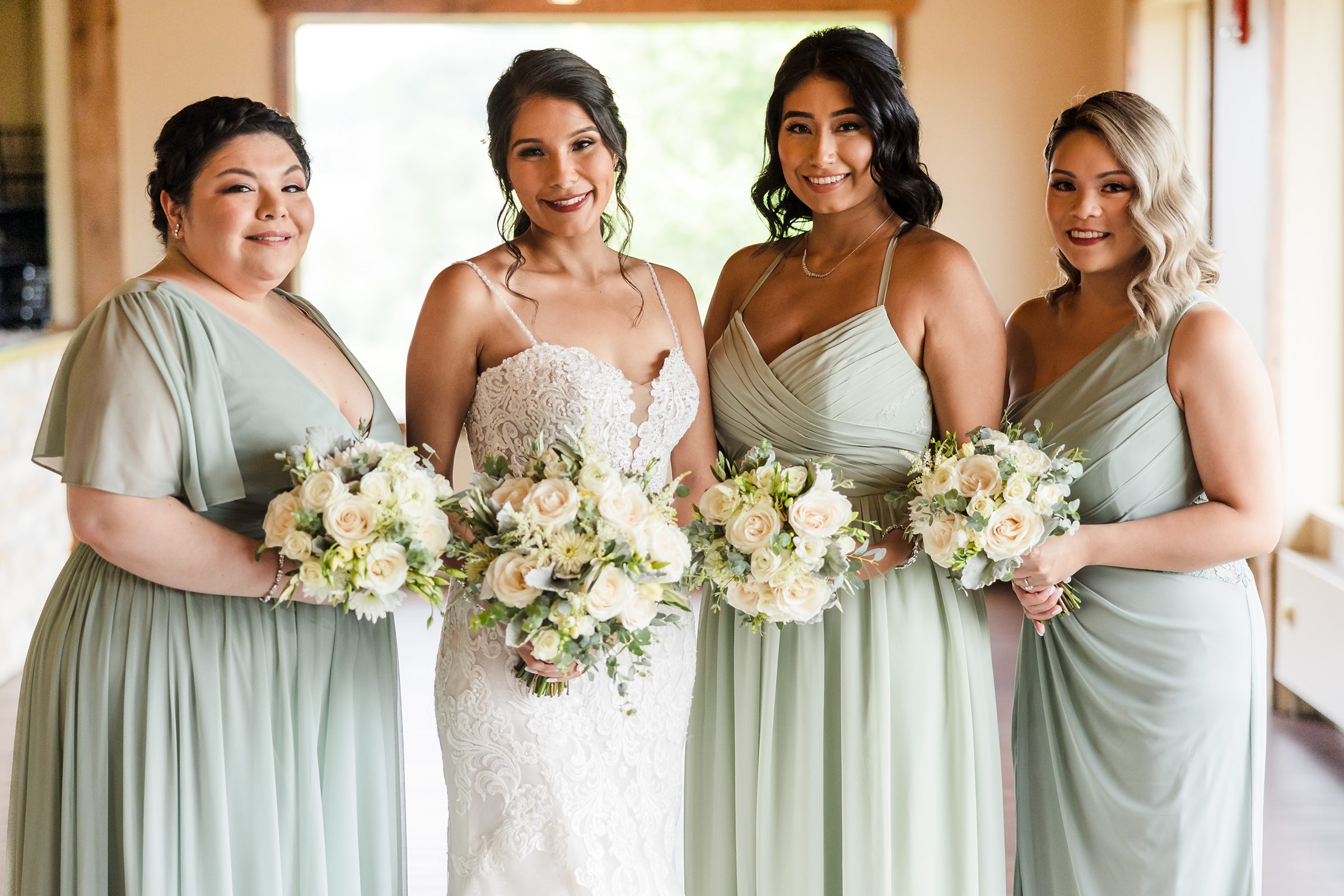 Bride and Bridesmaids during a wedding at the Fisherman's Inn in Elburn, Illinois.