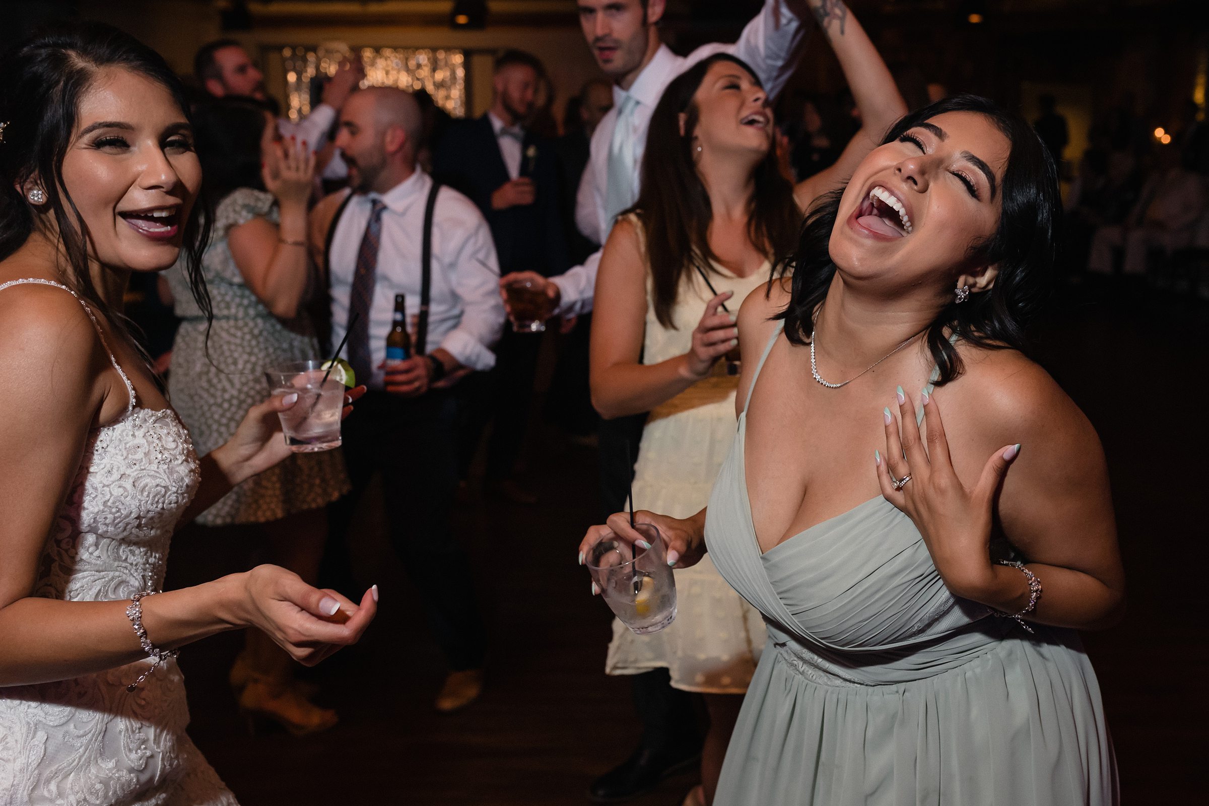 Family and friends dance during a wedding at the Fisherman's Inn in Elburn, Illinois.