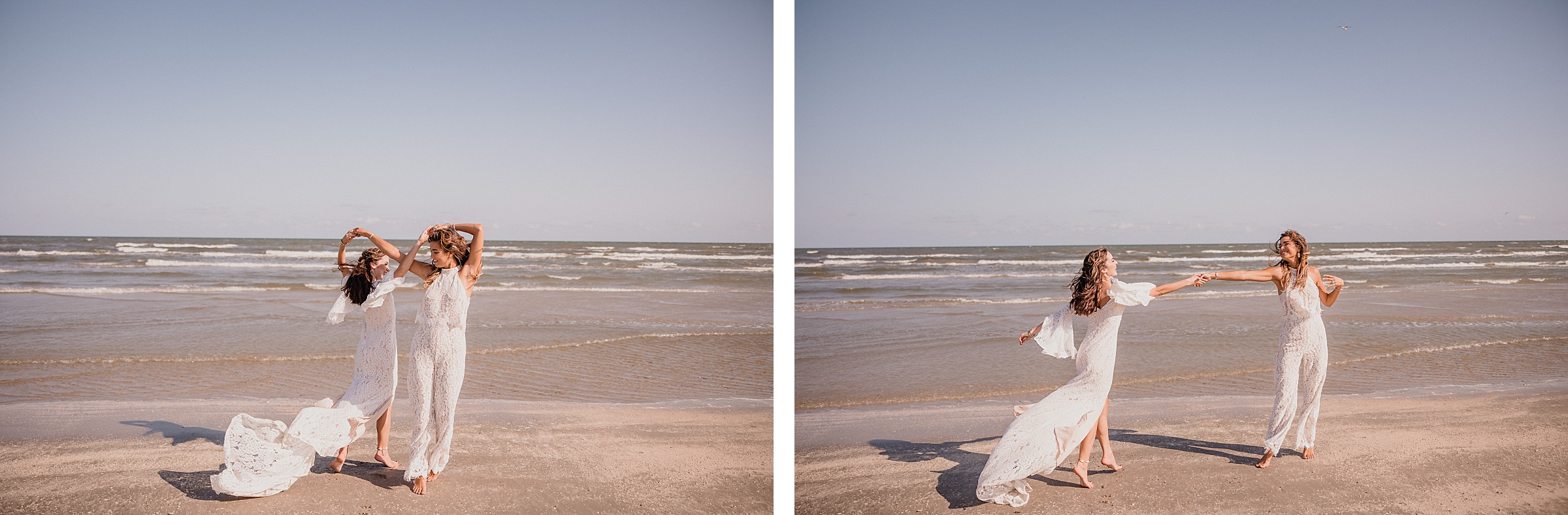 Bridal Portraits during an elopement at Galveston Beach in Texas.