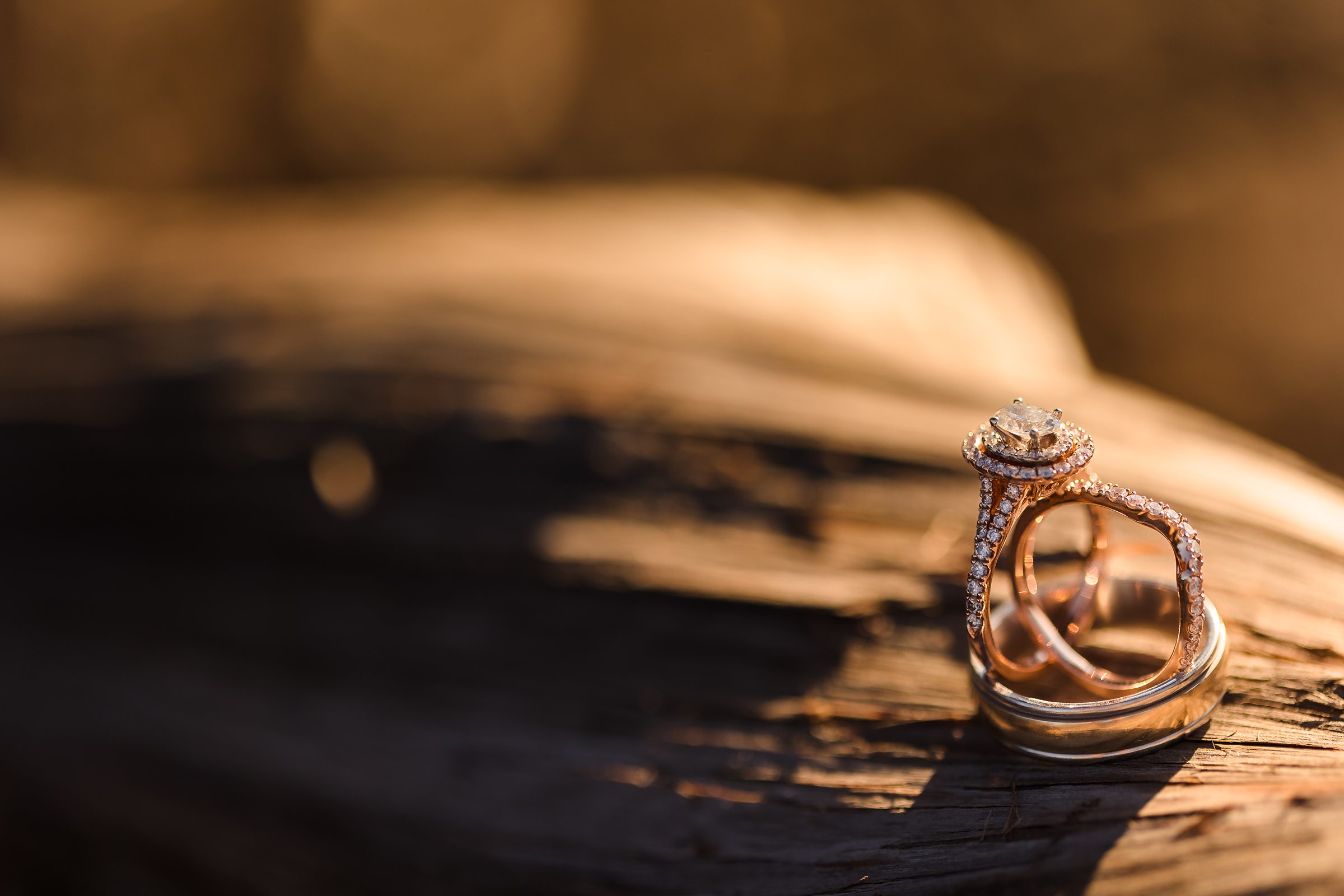 Wedding rings during an elopement in Dripping Springs, Texas