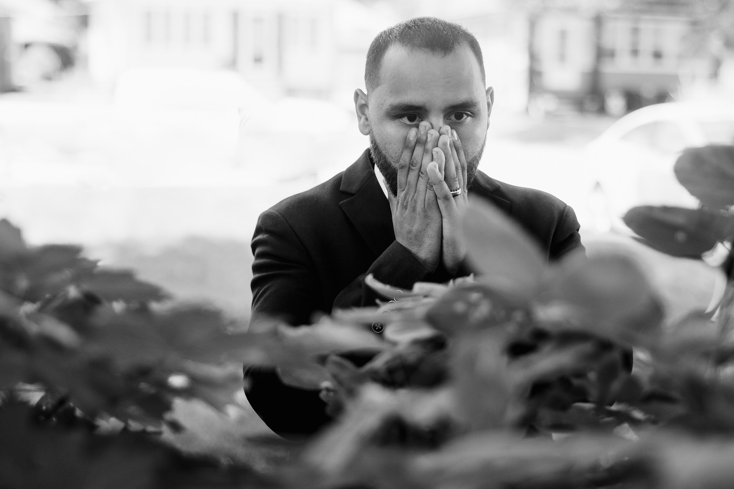 Groom gets emotional before his wedding at the Union Station in Joliet, Illinois.