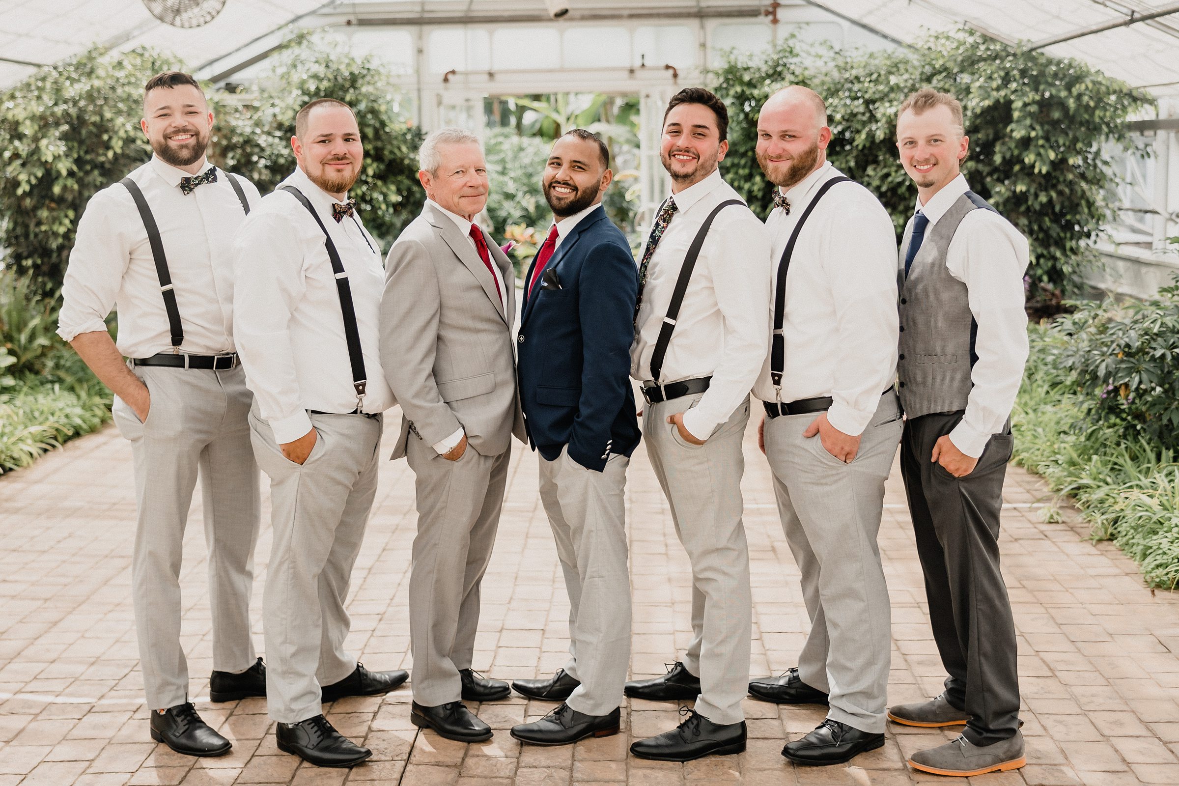 Groom and Groomsmen during his wedding at the Bird Haven Greenhouse & Conservatory in Joliet, Illinois.