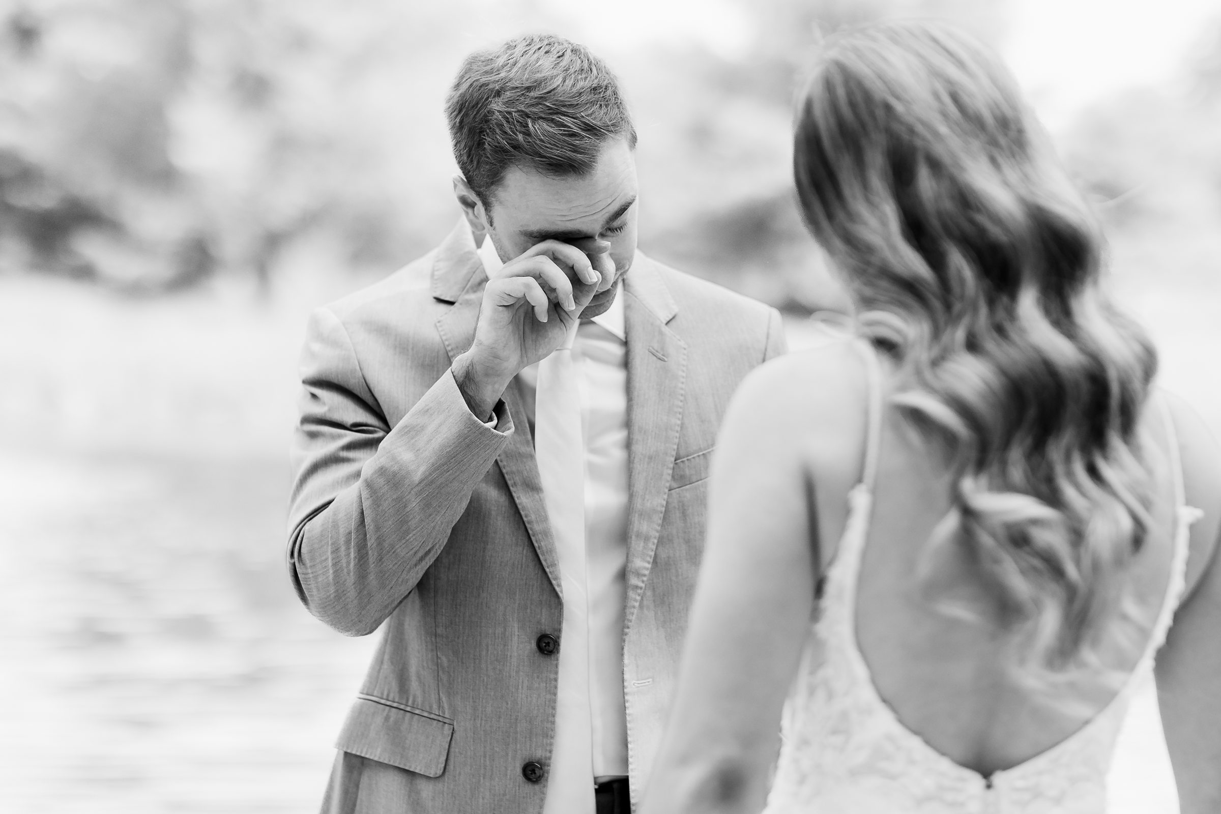 Groom sees the bride for the first time at the Monte Bello Estate in Lemont, Illinois.