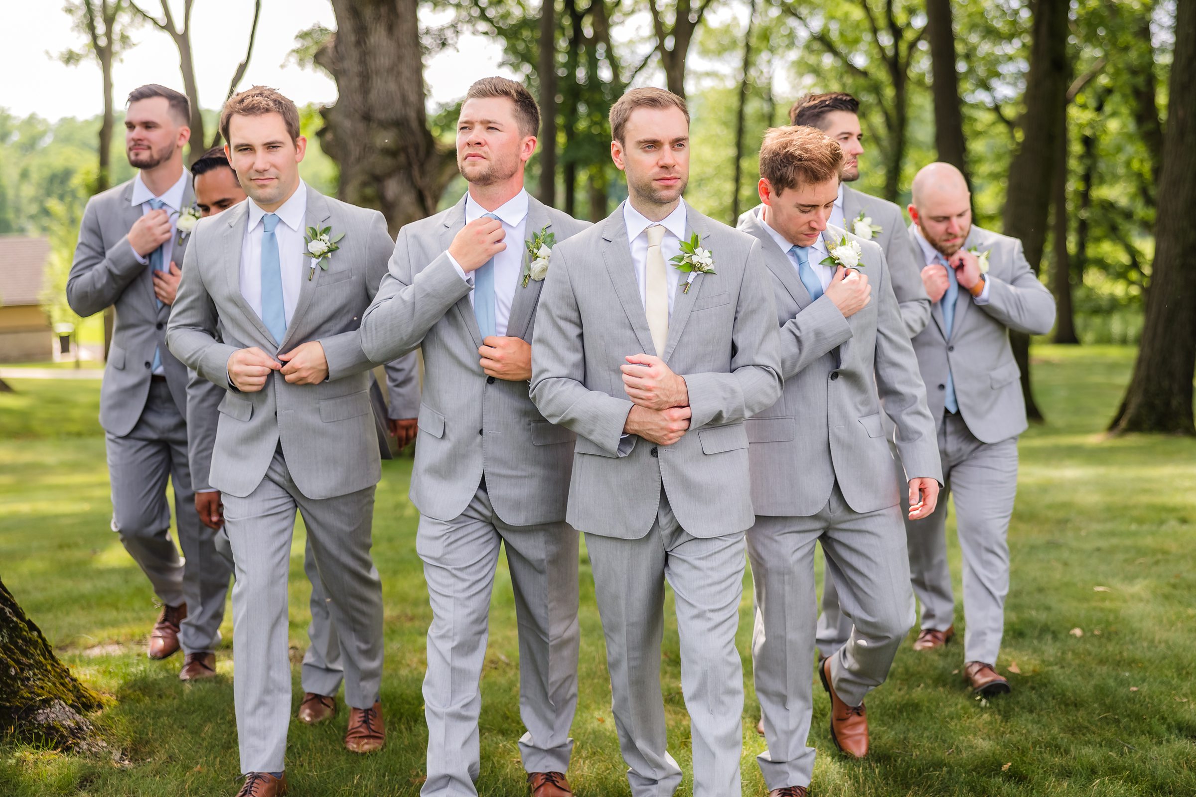 Groom with Groomsmen during a wedding at the Monte Bello Estate in Lemont, Illinois.