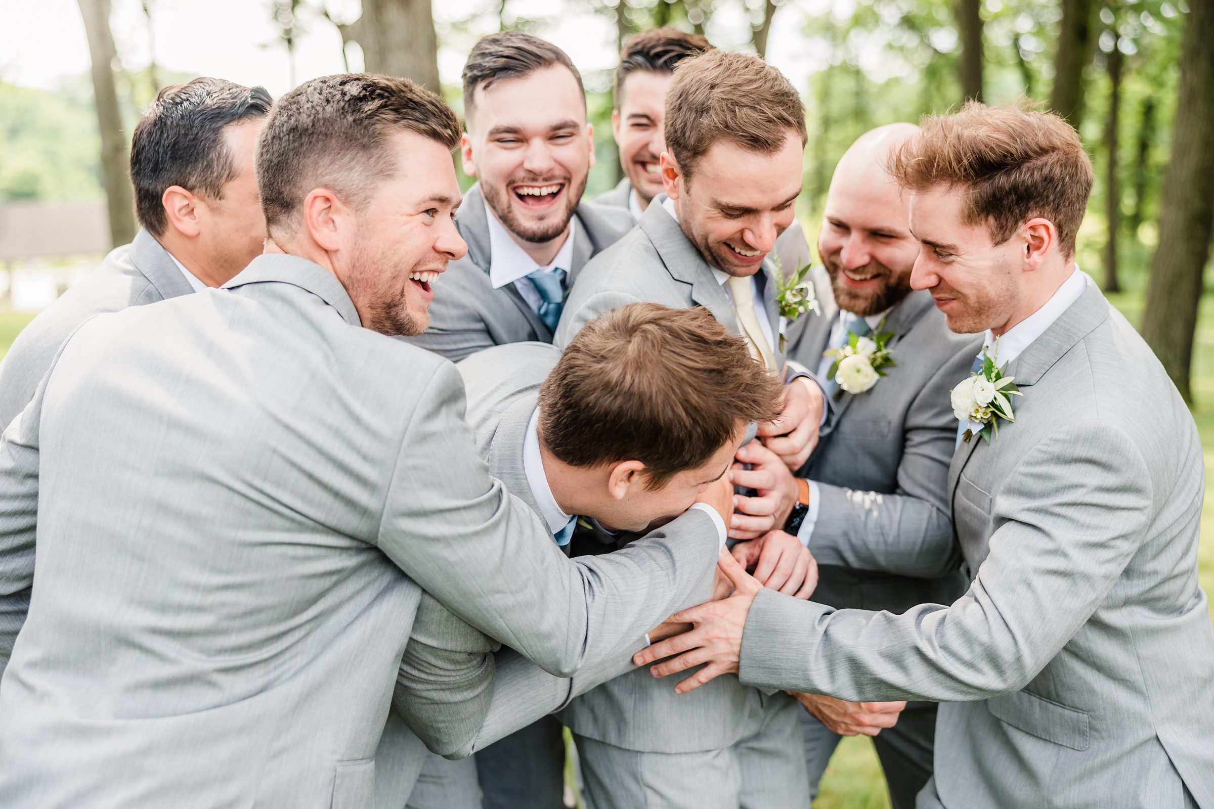 Groom with Groomsmen during a wedding at the Monte Bello Estate in Lemont, Illinois.