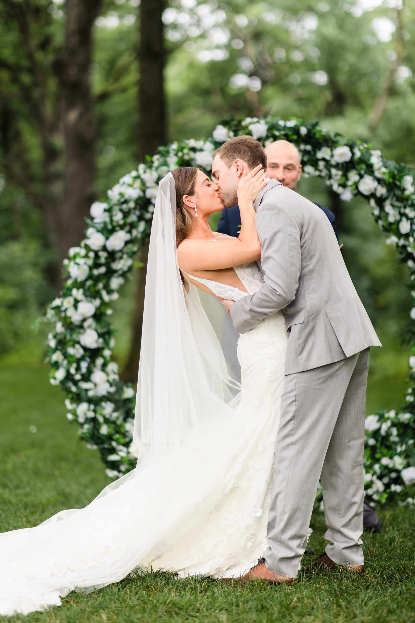 The first kiss during a wedding ceremony at the Monte Bello Estate in Lemont, Illinois