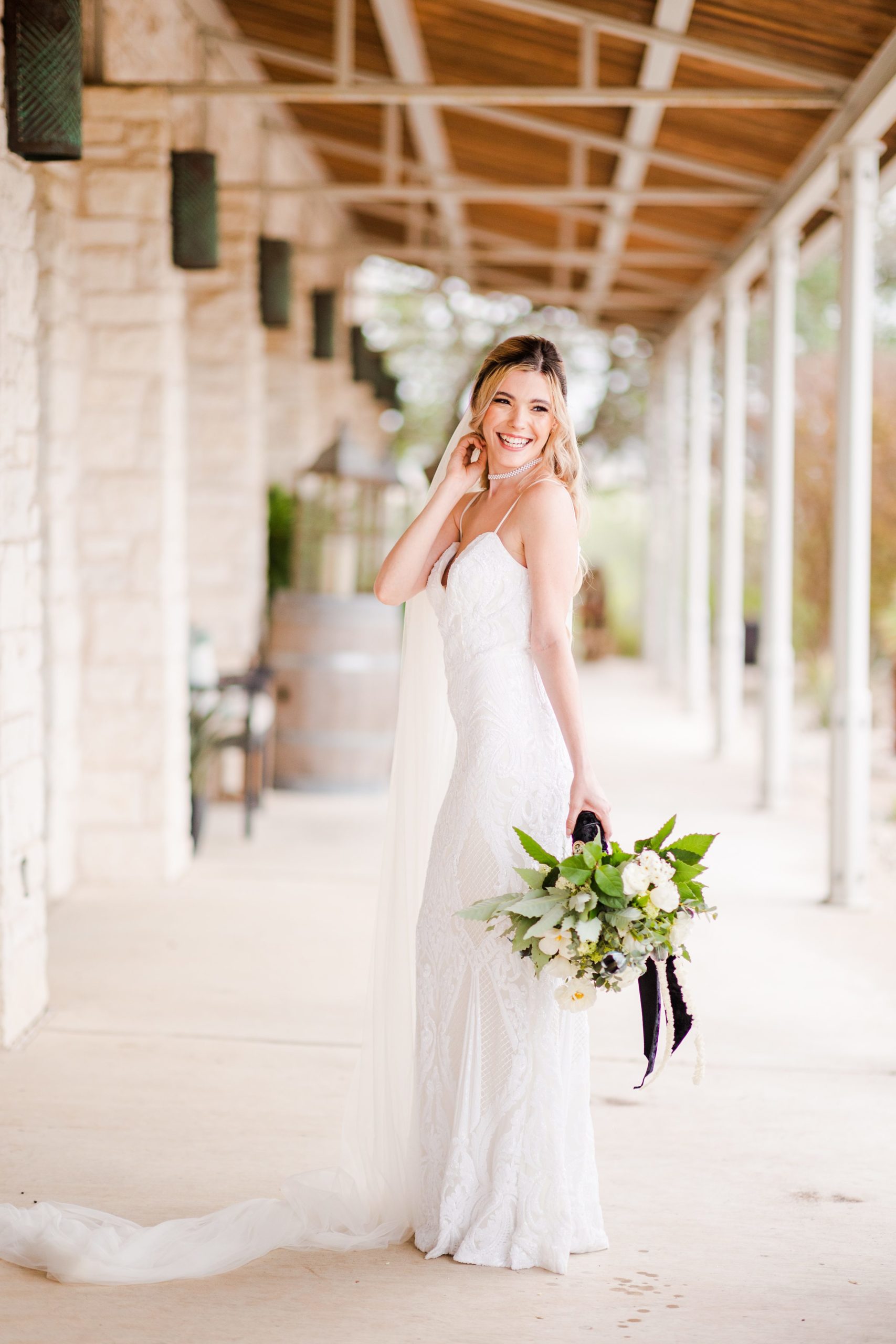 Bridal portrait at the Terrace Club in Dripping Springs, Texas.