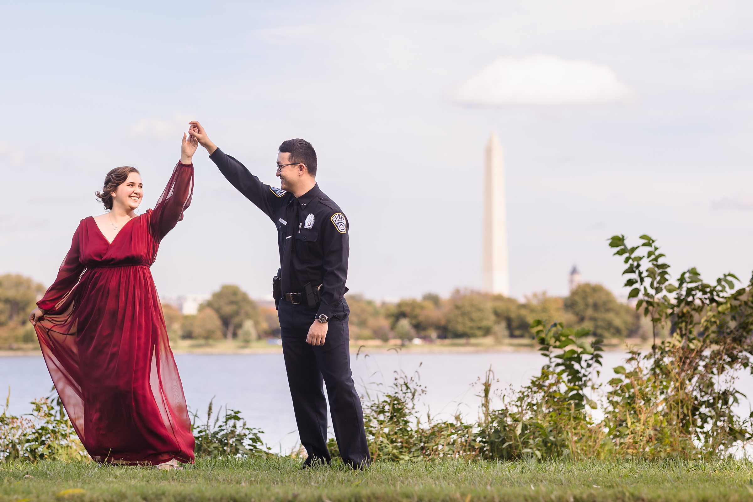 Bride and groom twirl during their wedding in Washington D.C.