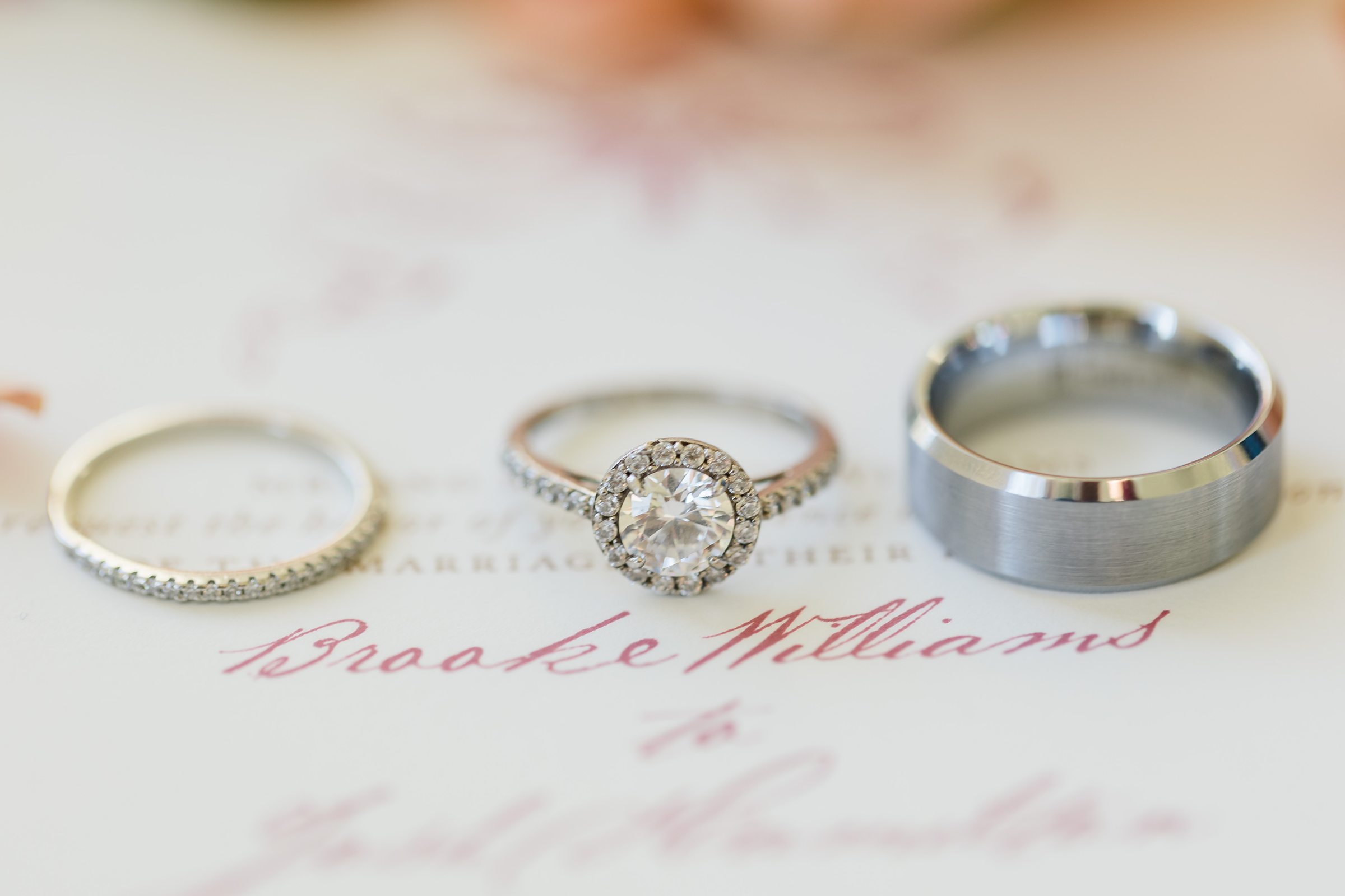 Wedding rings at the Westwind Hills venue in Pacific, Missouri.