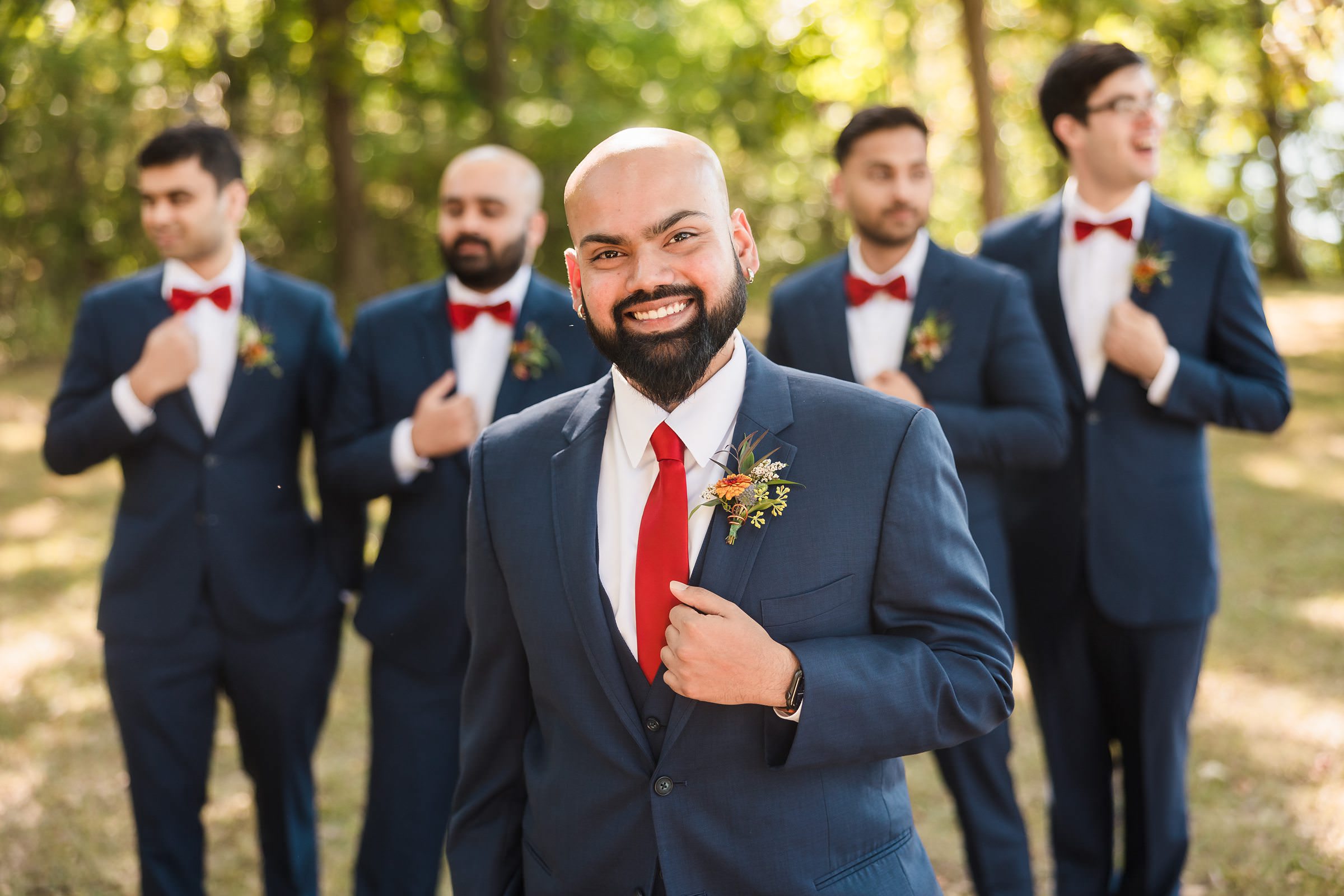 Groom with his groomsmen before his wedding at the Legacy Building in El Paso, Illinois.
