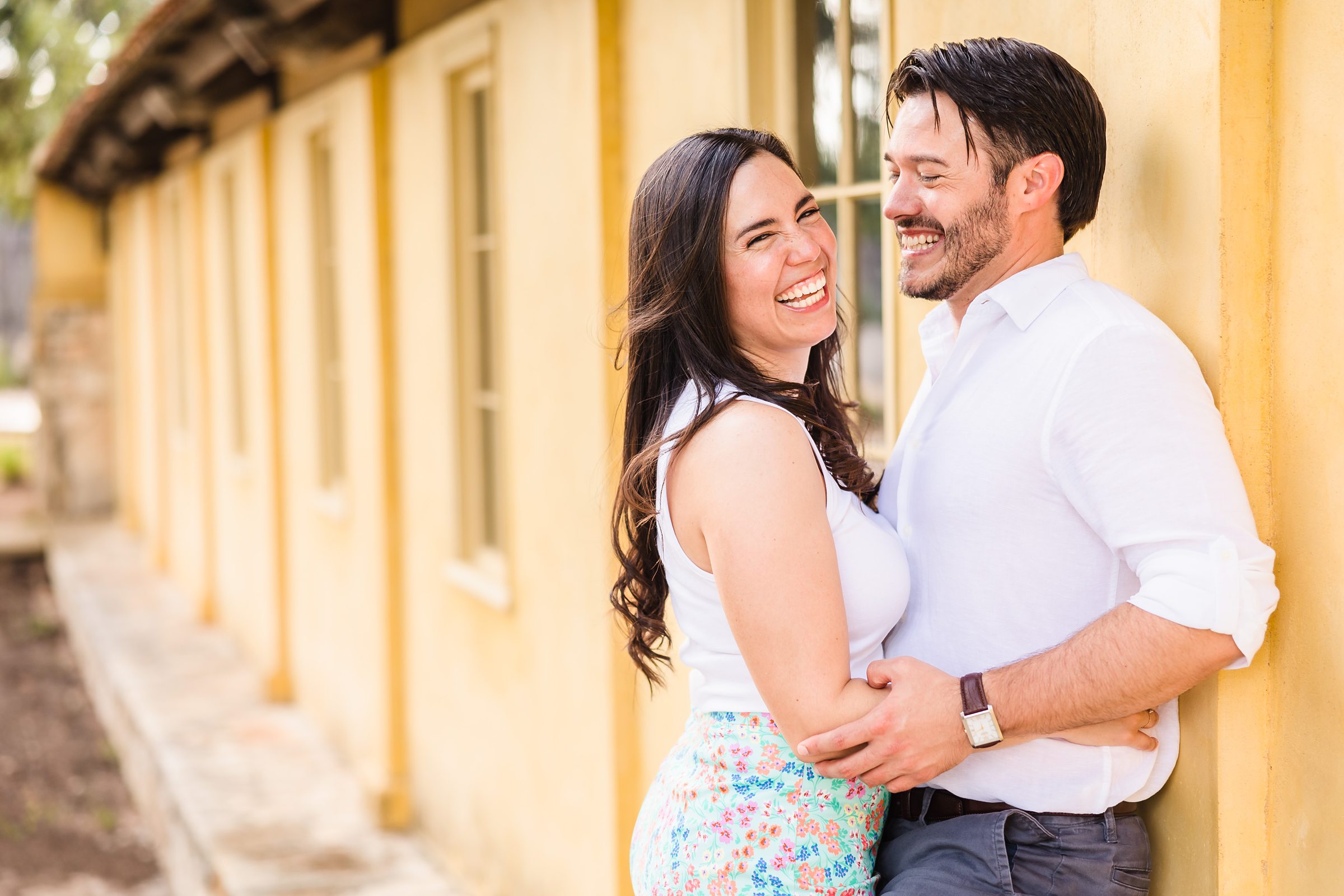 Couple celebrate their engagement at the Camp Lucy wedding venue in Dripping Springs, Texas.