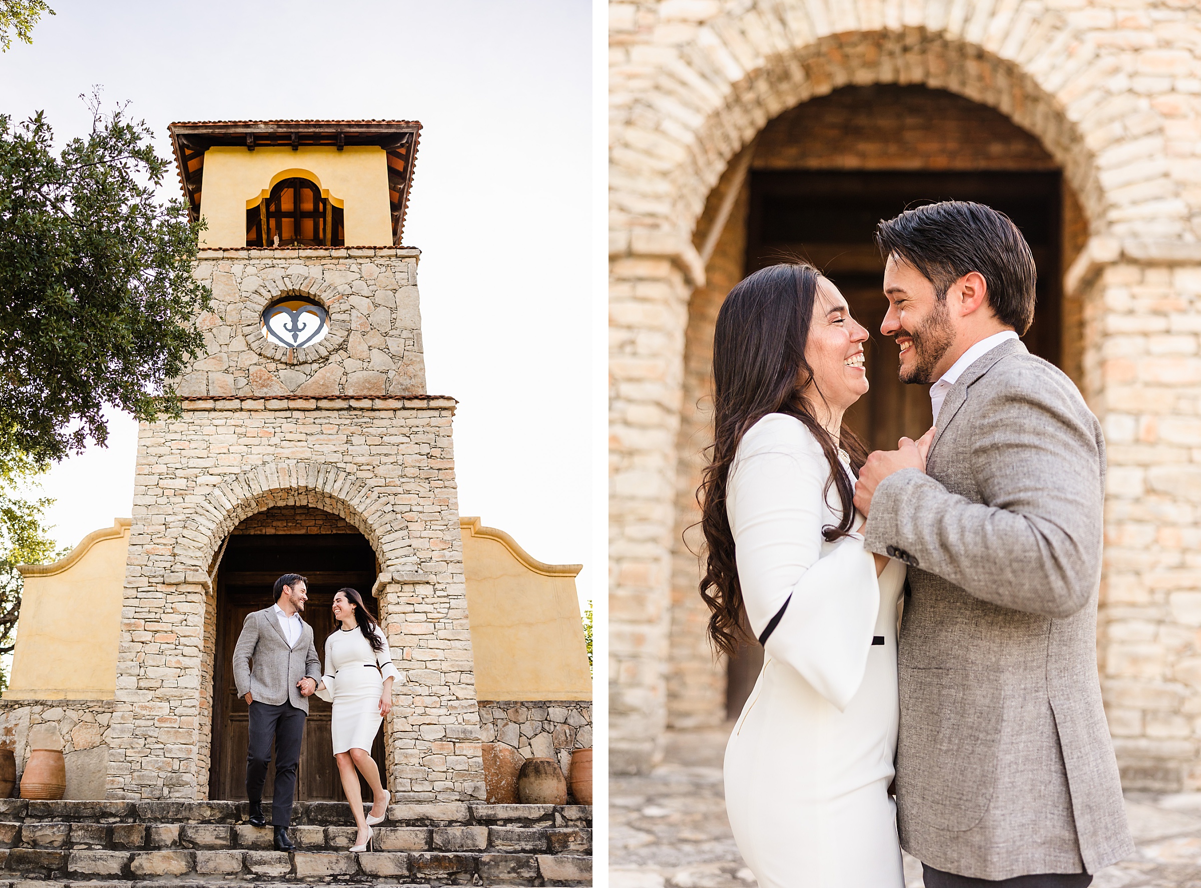 Couple celebrate their engagement at the Camp Lucy wedding venue in Dripping Springs, Texas.