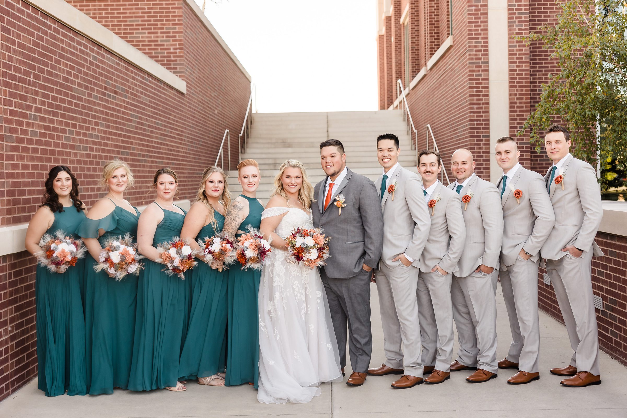 Bridal Party celebrate before a wedding at the Destihl Brewery in Normal, Illinois.