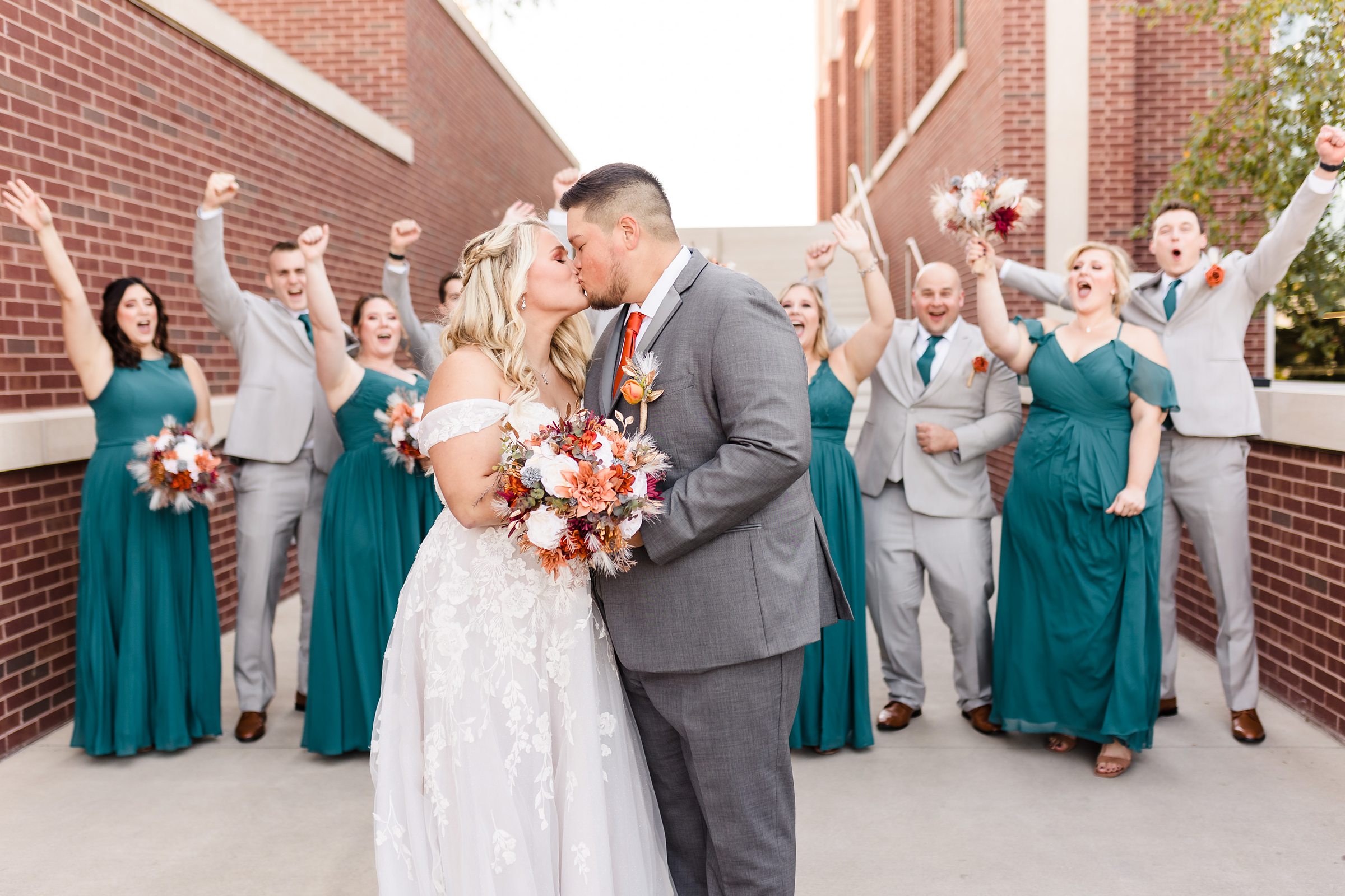 Bridal Party celebrate before a wedding at the Destihl Brewery in Normal, Illinois.
