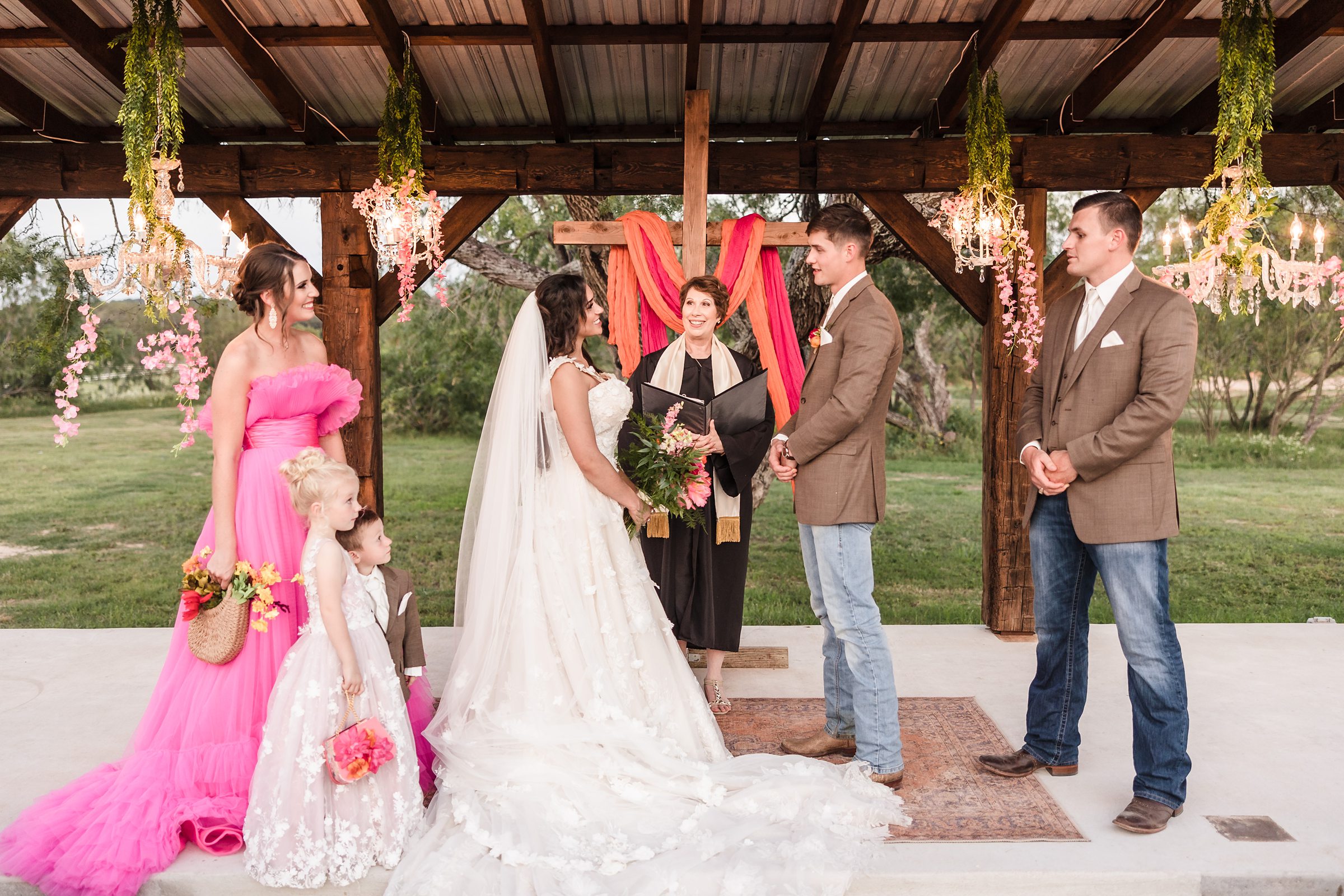 Bride and Groom during wedding ceremony at the Grandview wedding venue in La Vernia, Texas.