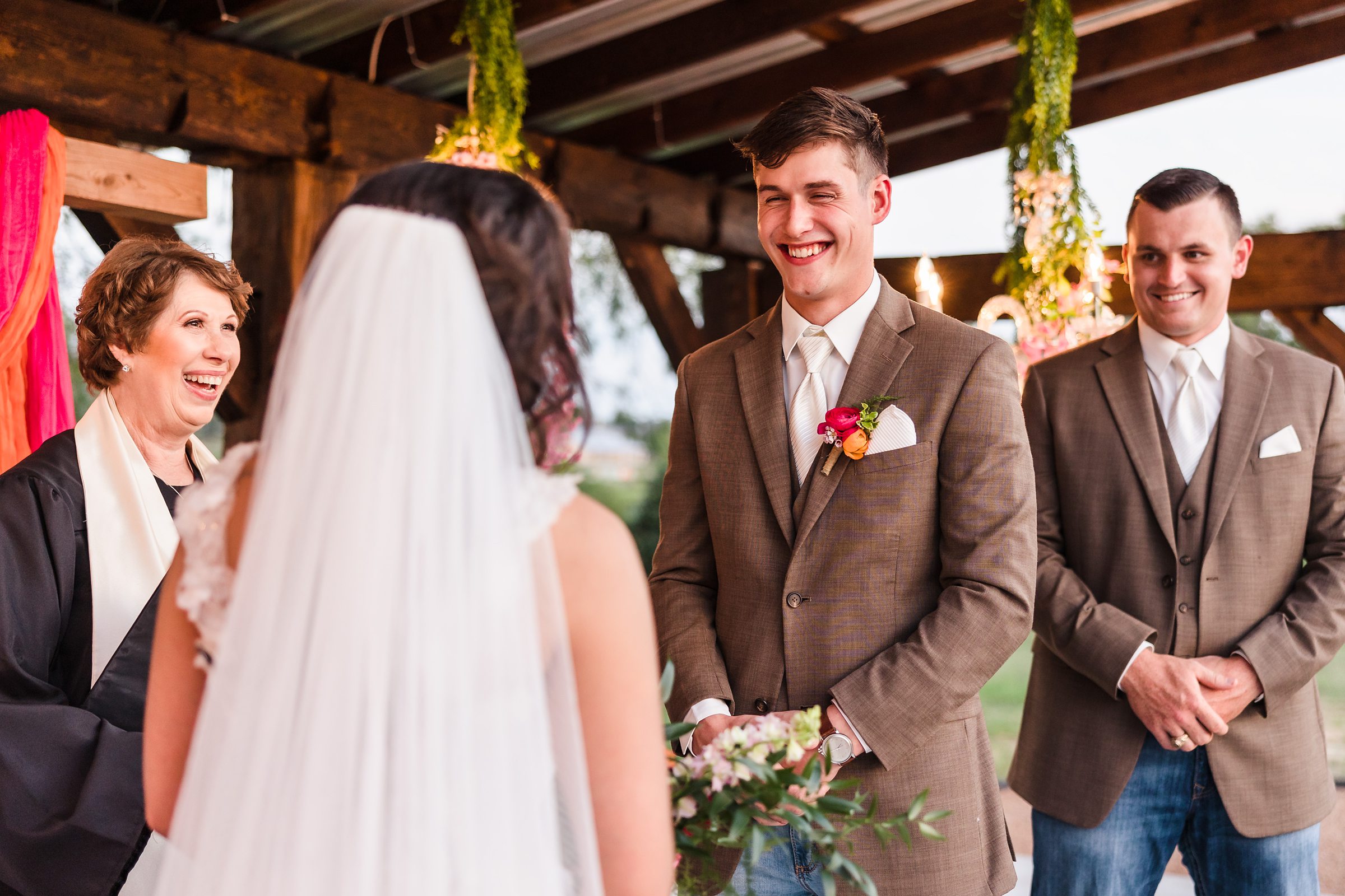 Bride and Groom during wedding ceremony at the Grandview wedding venue in La Vernia, Texas.