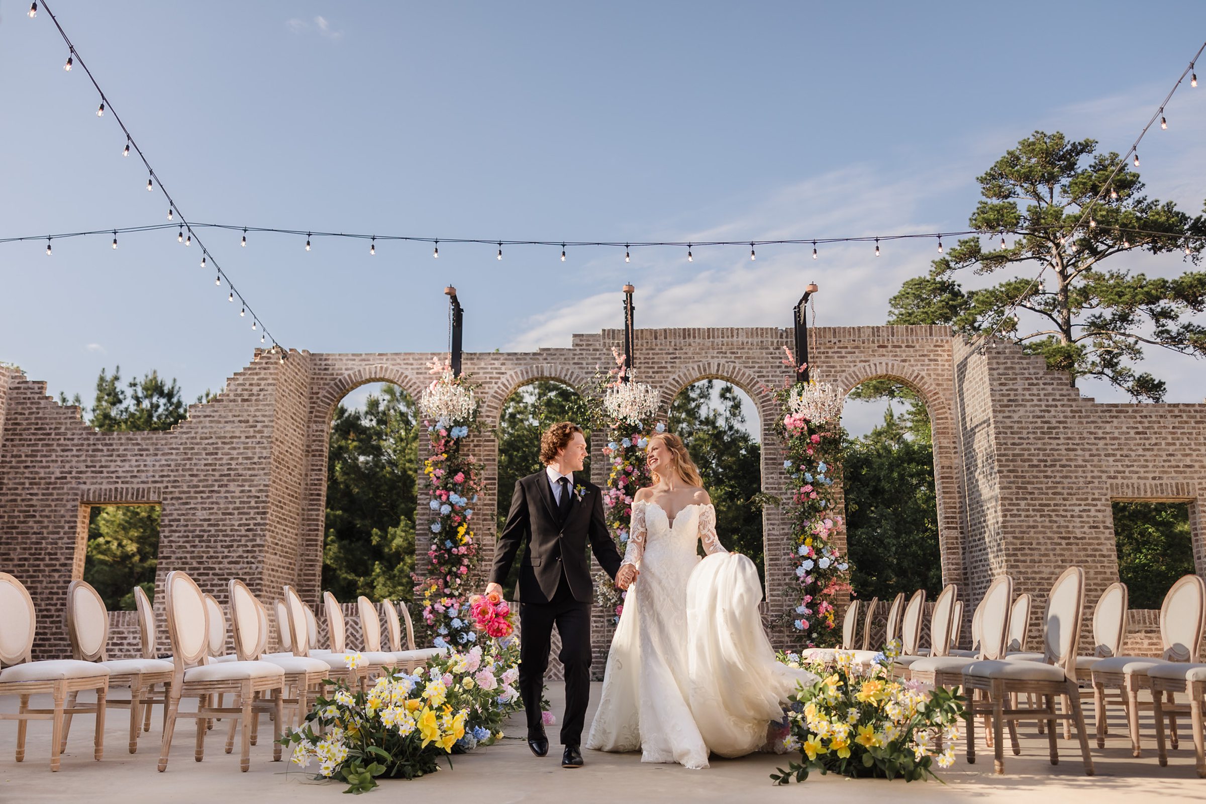 Bride and Groom celebrate their wedding at the Iron Manor in Montgomery, Texas.