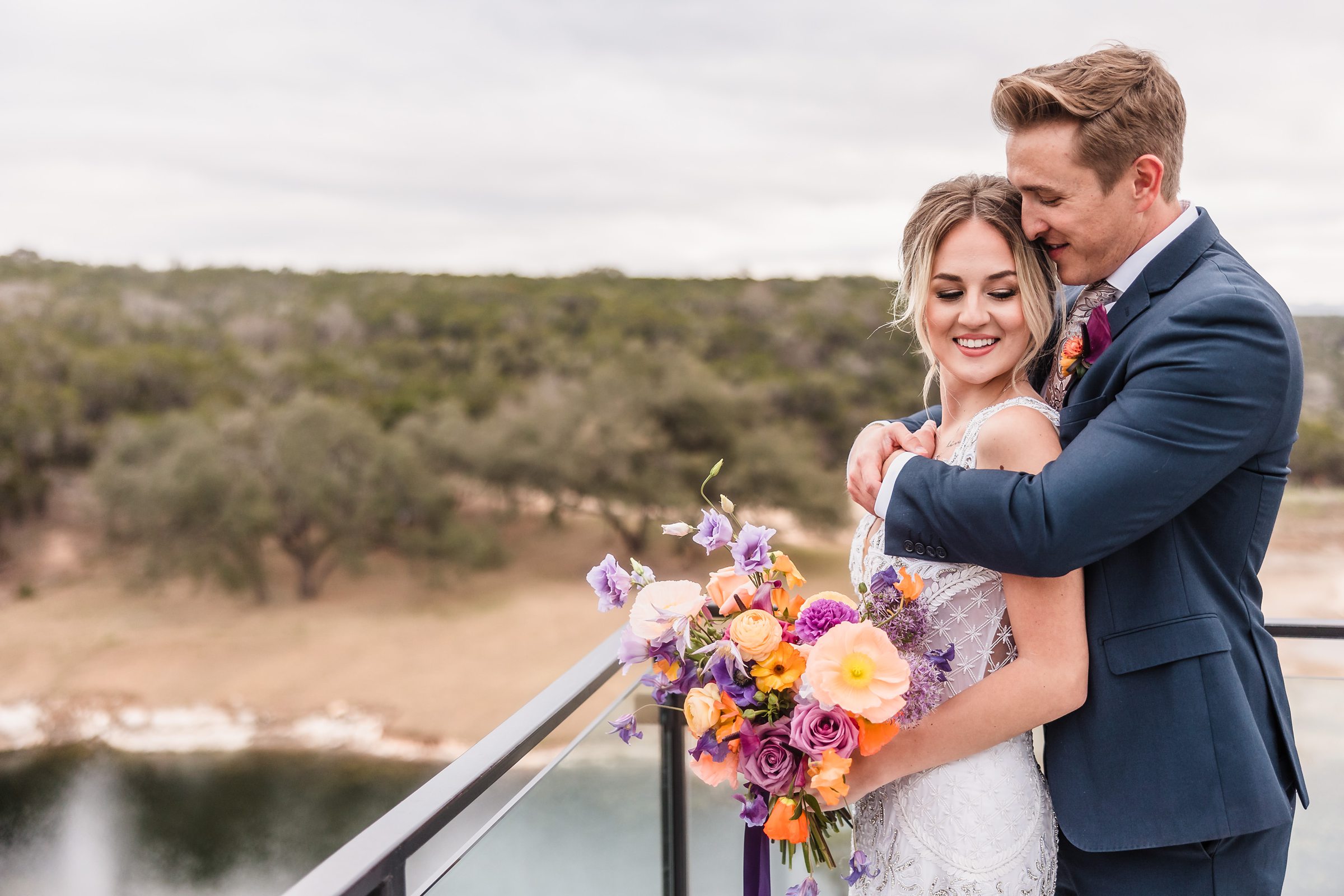 Bride and Groom celebrate their wedding at the Videre Estate venue in Wimberley, Texas.