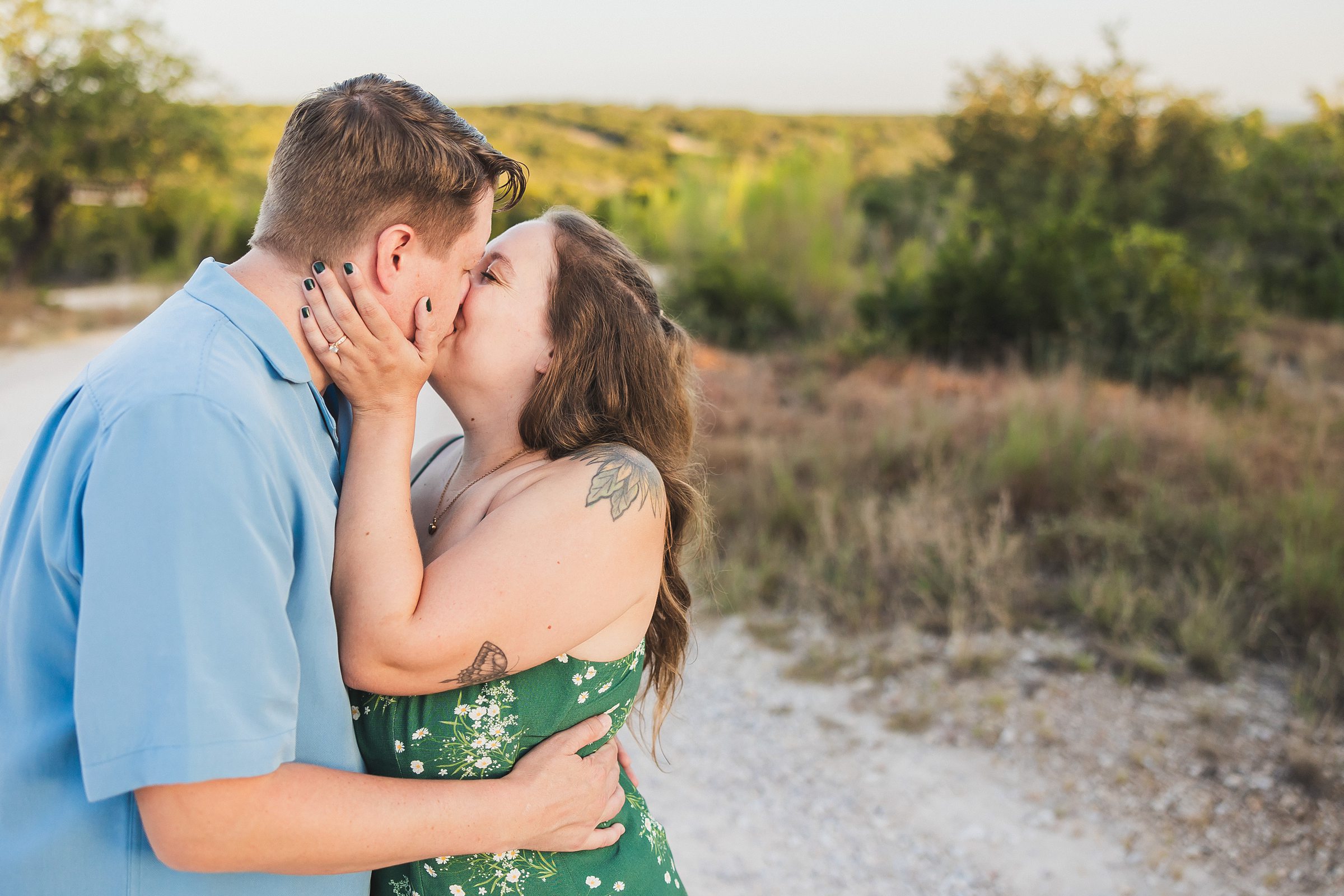 Couple celebrate their engagement at the Creek Haus wedding venue in Dripping Springs Texas. 