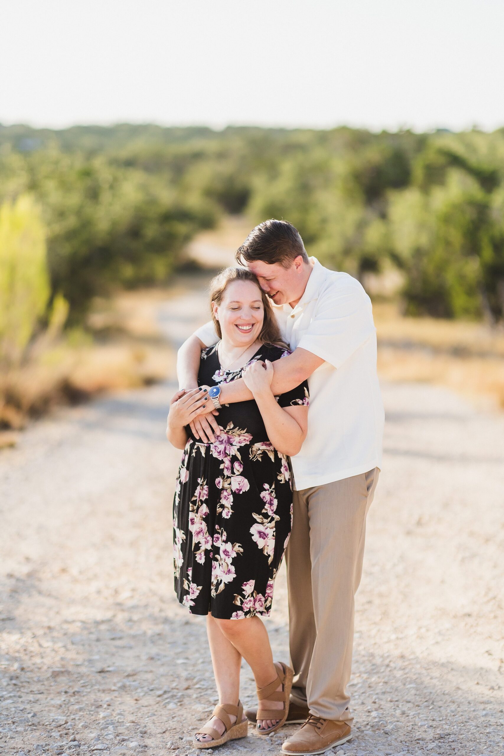 Couple celebrate their engagement at the Creek Haus wedding venue in Dripping Springs Texas. 