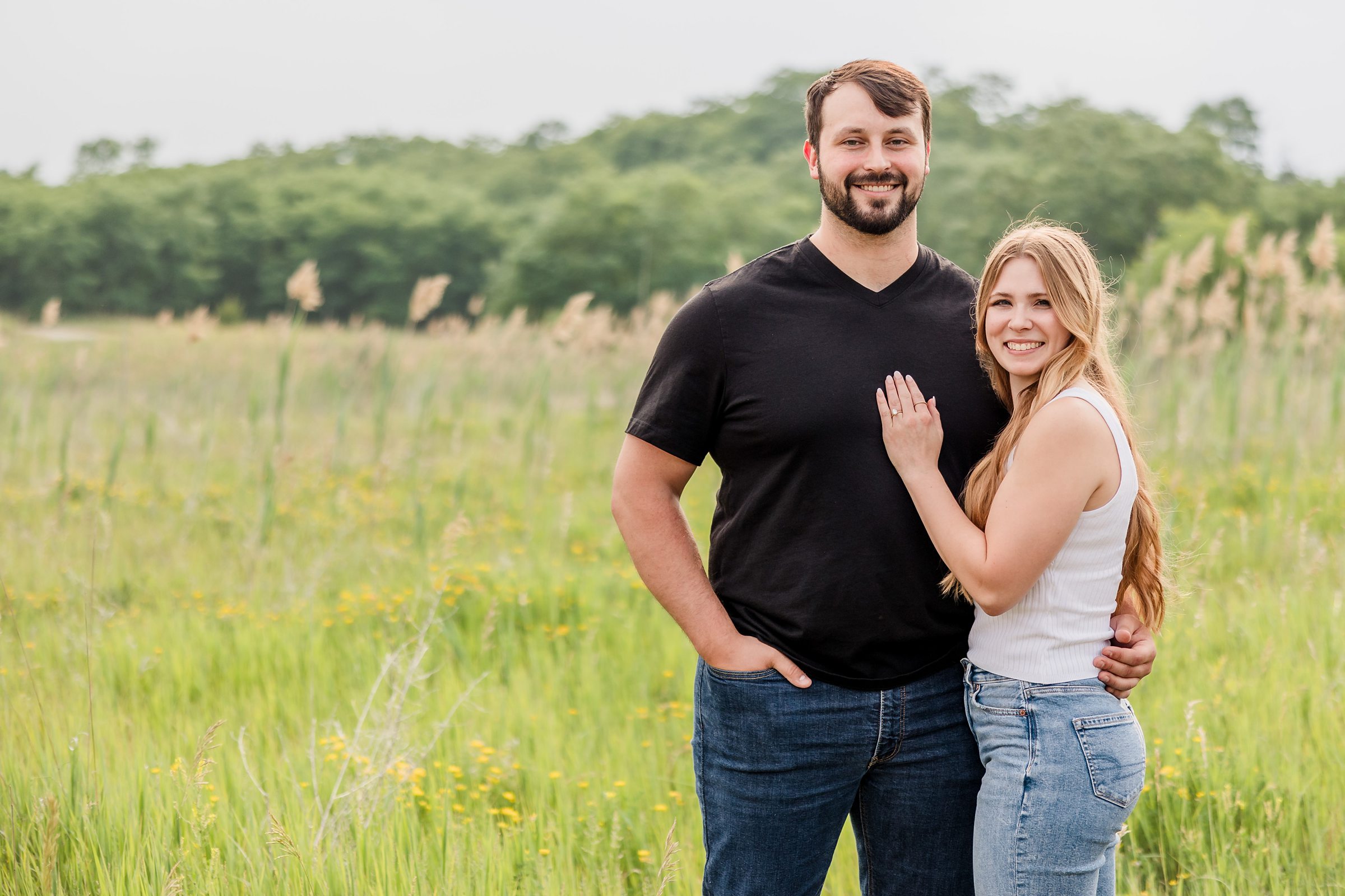 Couple celebrate their engagement at Buffalo Rock State Park in Lasalle, Illinois.
