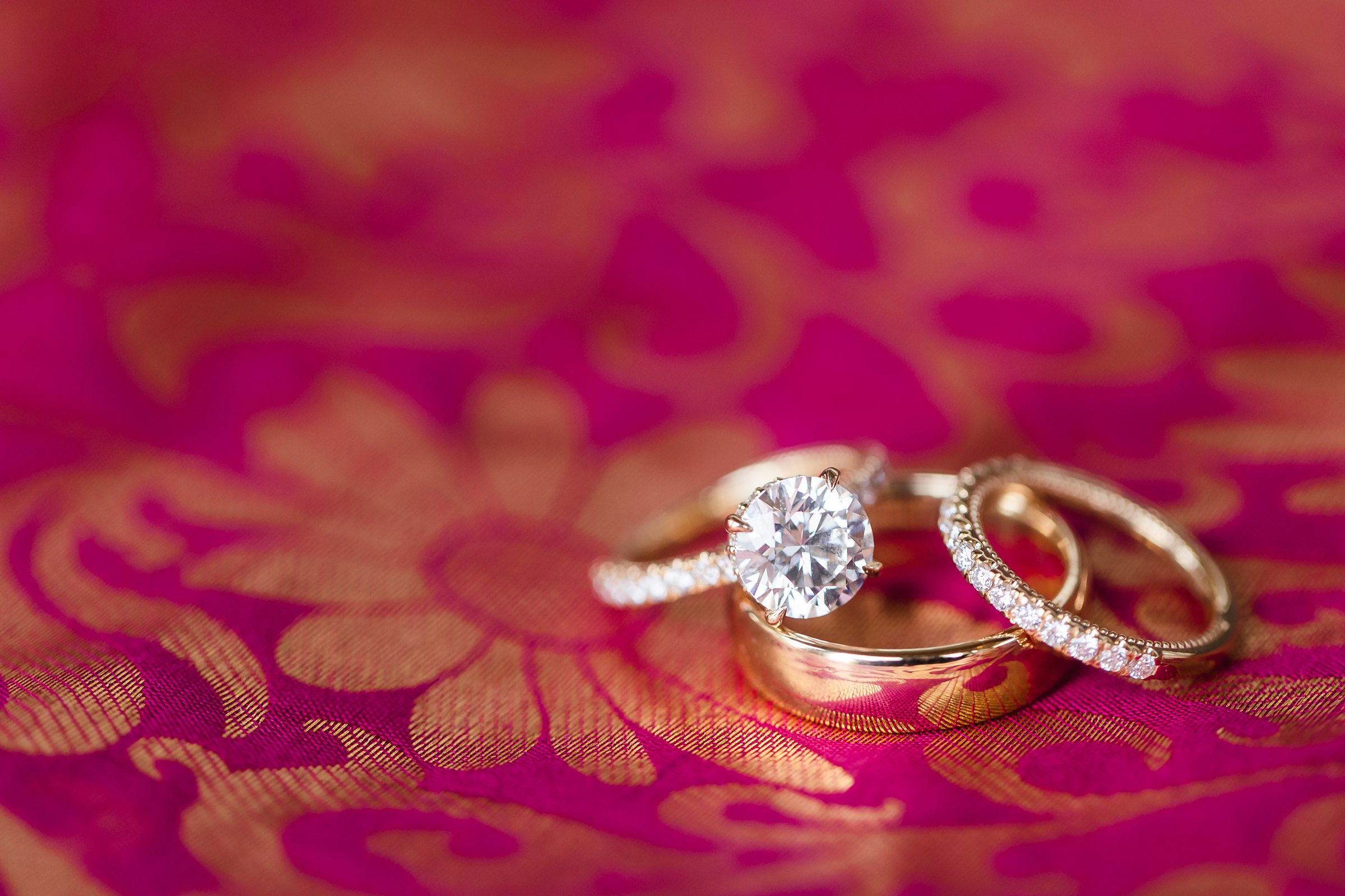 Wedding rings on display the Shiraz Garden Wedding Venue in Bastrop, Texas.