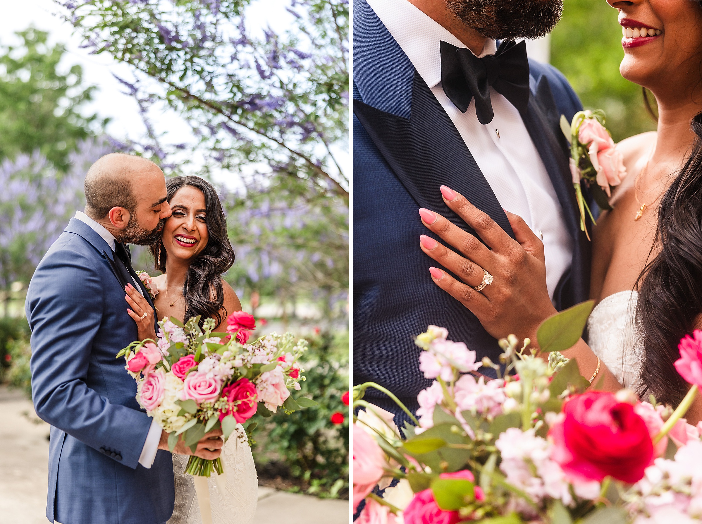 Couple celebrate their wedding during a wedding at Shiraz Garden in Bastrop, Texas.